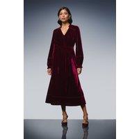 Wallis Women's Velvet Tie Belt Button Down Midi Dress in Berry | Size: 16