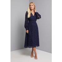 Wallis Women's Petite Lace Fit & Flare Midi Dress in Navy | Size: 8
