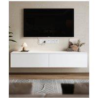 H&O Direct Matte Wall Mounted Floating TV Stand with 2 Flip Drawers TV Cabinet in White