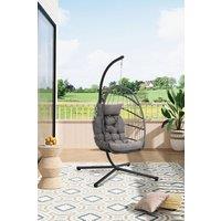 Living and Home Freestanding Outdoor Hanging Chair with Stand and Cushion in Grey