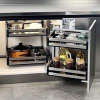 Living and Home Kitchen Corner Cabinet Storage Drawer Soft Close Runners Wire Basket in Silver