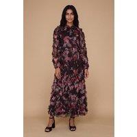 Oasis Women's Petite Long Sleeve Printed Mesh Midi Dress in Chocolate | Size: 16