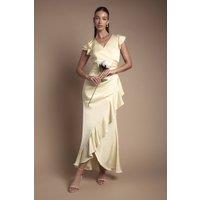 Coast Women's Wrap Front Frill Hem Cap Sleeve Bridesmaid Dress in Lemon | Size: 10