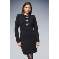 Wallis Women's Embellished Bow Fringe Detail Knitted Dress in Black | Size: Small