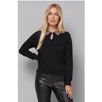 Wallis Women's Petite Embellished Collar Knitted Jumper in Black | Size: Medium