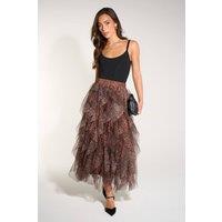 Sarta Women's Leopard Print Layered Tulle Maxi Skirt in Brown | Size: Small
