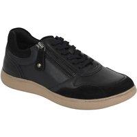 Amber Women's Leather EE Fit Trainers, Side Zip, Lace-Up, Suede Trim in Black | Size: 8