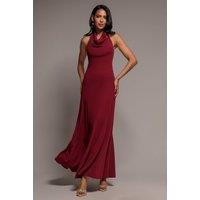 Goddiva Women's Halterneck Cowl Neck Backless Scuba Crepe Maxi Dress in Burgundy | Size: 8
