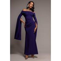 Goddiva Women's Off Shoulder Bardot Maxi Dress With Split Cape Sleeves in Purple | Size: 18
