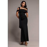 Goddiva Women's One Shoulder Twisted Bardot Asymmetric Mermaid Maxi Dress in Black | Size: 8