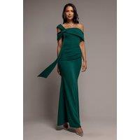 Goddiva Women's One Shoulder Twisted Bardot Asymmetric Mermaid Maxi Dress in Green | Size: 10