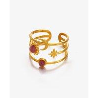 Elk & Bloom Women's Chunky Star, Moon & Sun Gemstone 14K Gold Ring