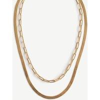 Elk & Bloom Women's Double Chain Set - Herringbone & Paperclip Choker 14K Gold