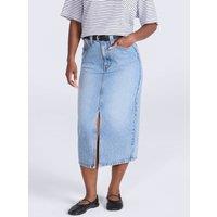 Animal Women's 'Denim' Soft Cotton Casual Multi-Pocket Button Front Split Midi Skirt in Blue | Size: 20