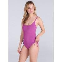 Animal Women's 'Madelyn' Stretchy Crinkle Chlorine Resistant Tie Side Beach Swimsuit in Purple | Size: 14