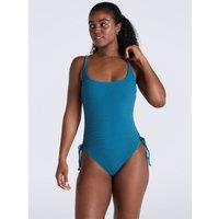 Animal Women's 'Madelyn' Stretchy Crinkle Chlorine Resistant Tie Side Beach Swimsuit in Teal | Size: 20