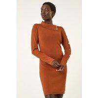 Roman Women's Button Detail Roll Neck Jumper Dress in Copper | Size: 14