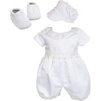 Cinda Boy's Satin Christening Romper Set in White | Size: 0-3 m