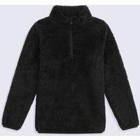Animal 'Teddy' Fluffy Lightweight Warm Half Zip Fleece Pullover Jacket in Black | Size: 3-4 Years