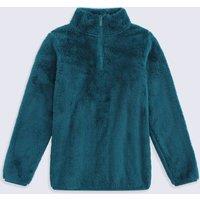 Animal 'Teddy' Fluffy Lightweight Warm Half Zip Fleece Pullover Jacket in Dark Green | Size: 3-4 Years