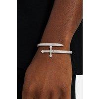 Cernucci Men's Iced CZ Pave Cross Bangle in Metallic Silver | Size: 7 inches