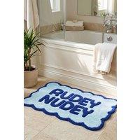 Mooky Mats Rudey Nudey Slogan Scalloped Bath Mat in Blue