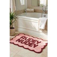Mooky Mats Rudey Nudey Slogan Scalloped Bath Mat in Burgundy