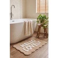 Mooky Mats Hello Lovely Slogan Scalloped Bath Mat in Beige