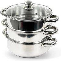 PAWNORA LARGE 28cm 3-Tier Steam Cooker Steamer Pan in Silver