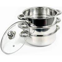 PAWNORA LARGE 28cm 3 Tier Stainless Steel Steam Cooker in Silver