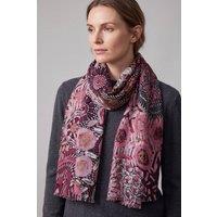 Vellin Women'sAbstract Floral Print Lightweight Scarf with Frayed Edges in Maroon