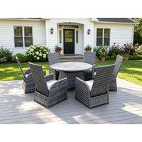 Fimous Outdoor Wicker Rattan Garden Furniture Reclining Chair & Table Dining Sets 6 Seater Round Table in Dark Grey