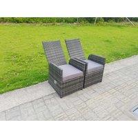 Fimous Outdoor Wicker Rattan Garden Furniture Reclining Chairs 2 PC in Dark Grey