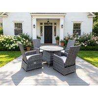 Fimous Outdoor Wicker Rattan Garden Furniture Reclining Chair & Table Dining Sets 4 Seater Round Table in Dark Grey