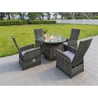 Fimous Rattan Garden Furniture Gas Fire Pit Round Dining Table & Chairs 4 Seater Plus Round Table in Dark Grey
