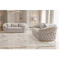 Celebrity Interiors Ambassador Sofa 3+2 Seater Grey Plush Velvet in Cream