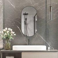 KEEPREAPER Sleek Oval Bathroom Mirror Cabinet with Adjustable Shelf 42x80cm in Black | Size: 42x80 cm