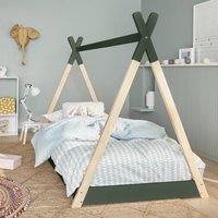 sweeek Kid's teepee bed 90 x 190cm natural pine slatted base included in Green | Size: Single