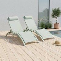 sweeek Set of 2 aluminium & textilene sun loungers, 4 reclining positions in Light Green