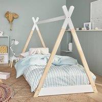 sweeek Kid's teepee bed 90 x 190cm natural pine slatted base included in White | Size: Single