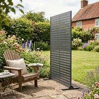 Nicoman Metal Outdoor Privacy Screen with Stand - Metal Slats in Grey