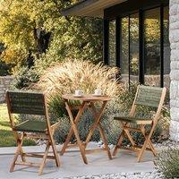 Wyld and Coco Set of 2 Green Acacia Wood Rope Folding Garden Chairs