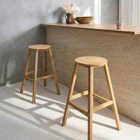 Wyld and Coco Set 2 Bamboo Bar Stools Lightweight Light Brown Classic Style