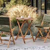 Wyld and Coco Acacia Wood 3 Piece Folding Bistro Set Green Slatted Design
