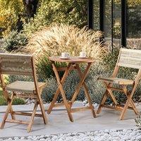 Wyld and Coco 3 Piece Bistro Set Beige Acacia Wood Folding Slatted Design