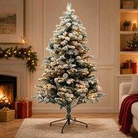 Gr8 Home 7ft Snow Flocked Pre Lit Christmas Tree LED Lights in Green