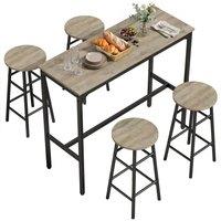 HOMCOM 5 Piece Bar Set, Industrial Kitchen & Chair Set Grey Wood Effect