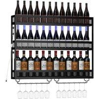 HOMCOM Wall-Mounted Wine Rack with LED Lights, Glass Holders, Black