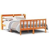 Berkfield Home Bed Frame with Headboard without Mattress Wax Brown 135x190 cm Double