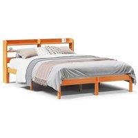 Berkfield Home Bed Frame with Headboard without Mattress Wax Brown 135x190 cm Double